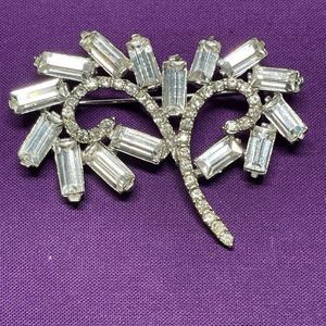 Vintage Estate Huge Rhinestone Brooch Silver Tone